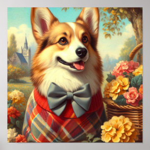 Retro Welsh Corgi Cardigan Schilderij Poster