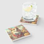 Retro Welsh Corgi Cardigan Schilderij Stenen Onderzetter (Zijkant)