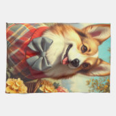 Retro Welsh Corgi Cardigan Schilderij Theedoek (Horizontaal)