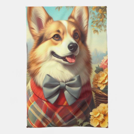 Retro Welsh Corgi Cardigan Schilderij Theedoek (Verticaal)