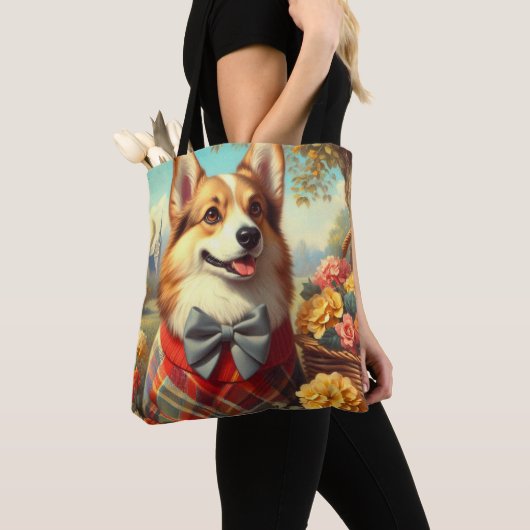 Retro Welsh Corgi Cardigan Schilderij Tote Bag (Dichtbij)