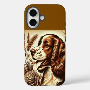 Retro Welsh Springer Spaniel Bruin Witte Kunst iPhone 16 Hoesje