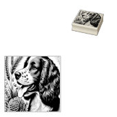Retro Welsh Springer Spaniel Bruin Witte Kunst Rubberstempel (Gestempeld)