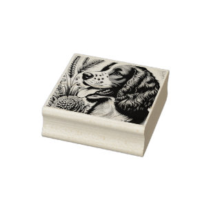 Retro Welsh Springer Spaniel Bruin Witte Kunst Rubberstempel