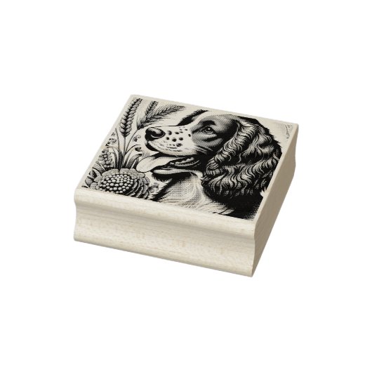 Retro Welsh Springer Spaniel Bruin Witte Kunst Rubberstempel (Stempel)