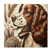 Retro Welsh Springer Spaniel Bruin Witte Kunst Tegeltje (Voorkant)