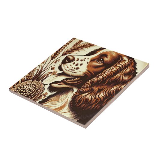 Retro Welsh Springer Spaniel Bruin Witte Kunst Tegeltje (Zijkant)