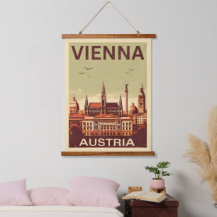 Retro Wenen stad Oostenrijk skyline cadeaus Hangend Wandkleed