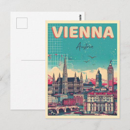 Retro Wenen stad Oostenrijk skyline geschenken Briefkaart (Voorkant / Achterkant)