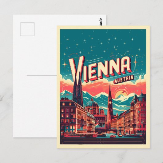 Retro Wenen stad Oostenrijk skyline geschenken Briefkaart (Voorkant / Achterkant)