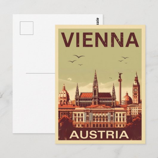 Retro Wenen stad Oostenrijk skyline geschenken Briefkaart (Voorkant / Achterkant)