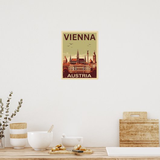 Retro Wenen stad Oostenrijk skyline geschenken Poster (Keuken)