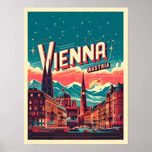 Retro Wenen stad Oostenrijk skyline geschenken Poster (Voorkant)
