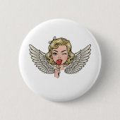 Retro Wenkende Engel: Retro Pop Art Hart Ronde Button 5,7 Cm (Voorkant)