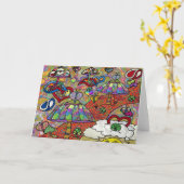 Retro Wenskaart van de Paddestoel van jaren '60 Kaart (Gele Bloem)