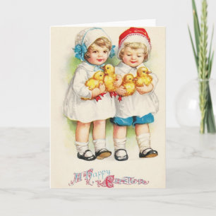 Retro Wenskaart van Pasen van Kinderen Feestdagen Kaart