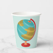 Retro Wereldbol Illustratie  Aarde Kaart Papieren Bekers (Voorkant)