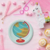 Retro Wereldbol Illustratie  Aarde Kaart Papieren Bordje (Feest)