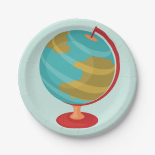 Retro Wereldbol Illustratie Aarde Kaart Papieren Bordje