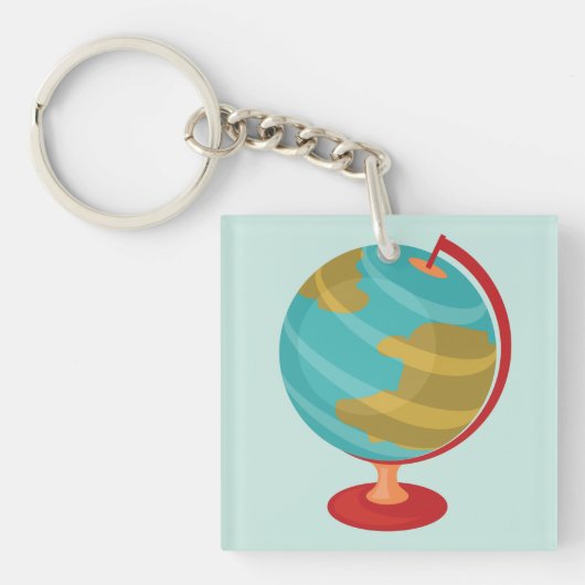 Retro Wereldbol Illustratie  Aarde Kaart Sleutelhanger (Voorkant)