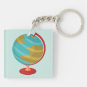 Retro Wereldbol Illustratie  Aarde Kaart Sleutelhanger (Achterkant)