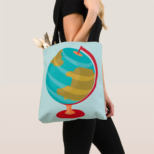 Retro Wereldbol Illustratie Aarde Kaart Tote Bag