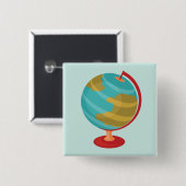 Retro Wereldbol Illustratie  Aarde Kaart Vierkante Button 5,1 Cm (Voorkant /achterkant)