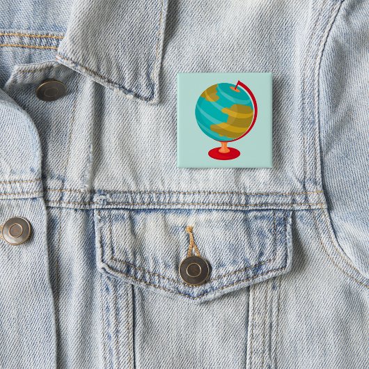Retro Wereldbol Illustratie  Aarde Kaart Vierkante Button 5,1 Cm