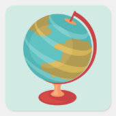 Retro Wereldbol Illustratie  Aarde Kaart Vierkante Sticker (Voorkant)