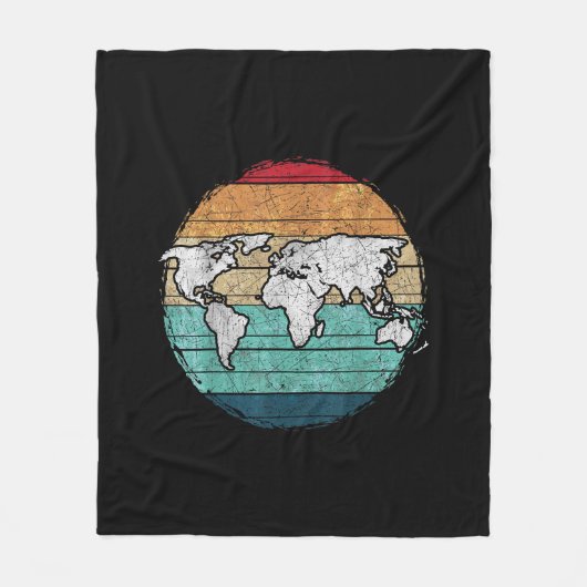 Retro-Wereldkaart Fleece Deken (Voorkant)