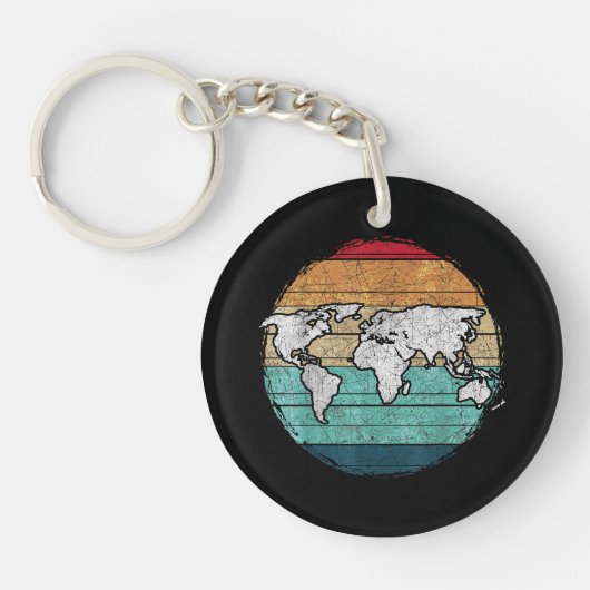 Retro-Wereldkaart Sleutelhanger (Voorkant)