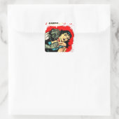 Retro  Werewolf Bites Lady Vierkante Sticker (Tas)