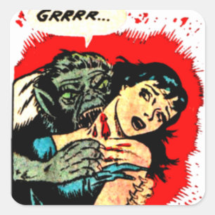 Retro  Werewolf Bites Lady Vierkante Sticker