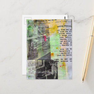 Retro Werkende Mannen Zwart Wit Roze Geel Briefkaart