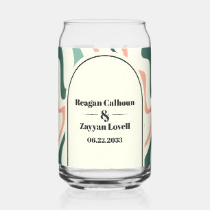 Retro wervelboog munt groen en roze bruiloft blikvorm glas