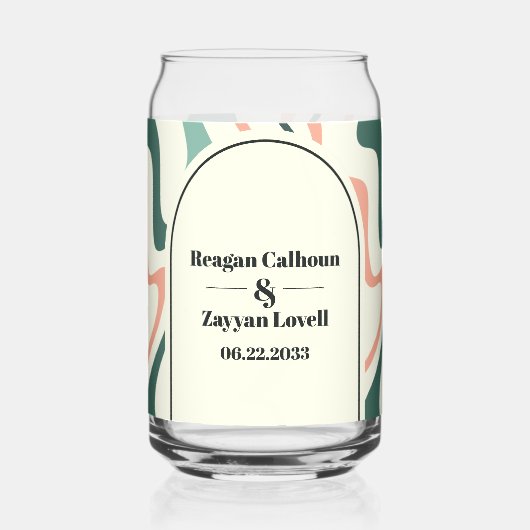 Retro wervelboog munt groen en roze bruiloft blikvorm glas (Voorkant)