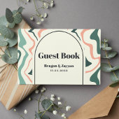 Retro wervelboog munt groen en roze bruiloft gastenboek