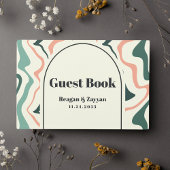 Retro wervelboog munt groen en roze bruiloft gastenboek
