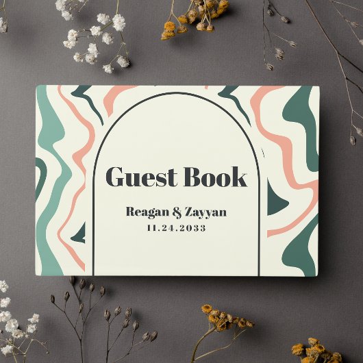 Retro wervelboog munt groen en roze bruiloft gastenboek