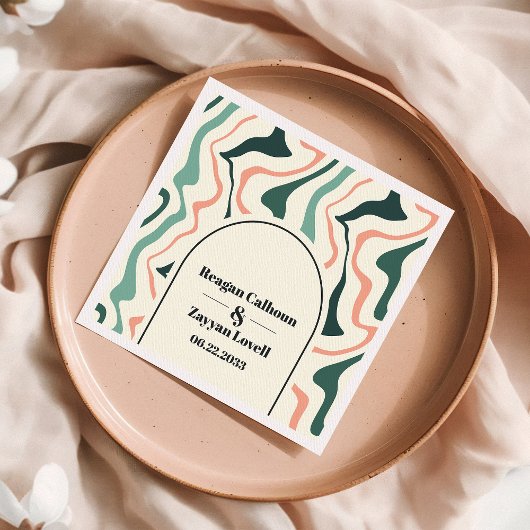 Retro wervelboog munt groen en roze bruiloft servet