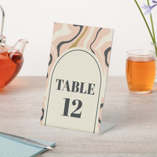 Retro wervelboog roze zwart bruiloft tafel nummer reclamebord met voetstuk (Insitu)