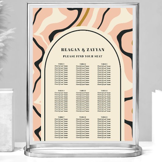 Retro wervelboog roze zwart bruiloft zitgrafiek poster