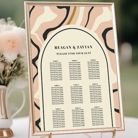 Retro wervelboog roze zwart bruiloft zitgrafiek poster