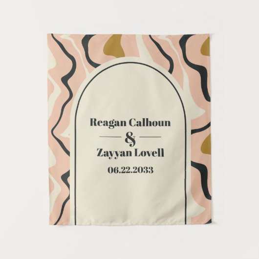 Retro wervelboog roze zwart goud bruiloft achtergr wandkleed (Voorkant)