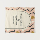 Retro wervelboog roze zwart goud bruiloft achtergr wandkleed (Voorkant (horizontaal))