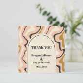 Retro wervelboog roze zwart goud bruiloft bedankkaart (Staand voorkant)