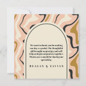 Retro wervelboog roze zwart goud bruiloft bedankkaart (Achterkant)