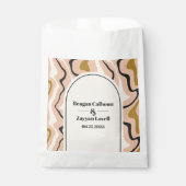Retro wervelboog roze zwart goud bruiloft bedankzakje (Voorkant)