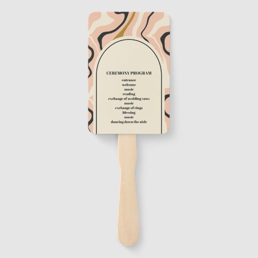Retro wervelboog roze zwart goud bruiloft programm handwaaier (Achterkant)