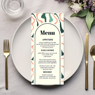 Retro Wervelende Boog Mintgroene Roze Bruiloft Menu